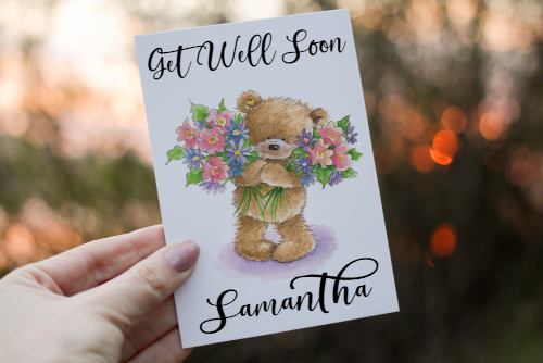 Teddy Bear Get Well Soon Card, Get Well Card, Personalized Card